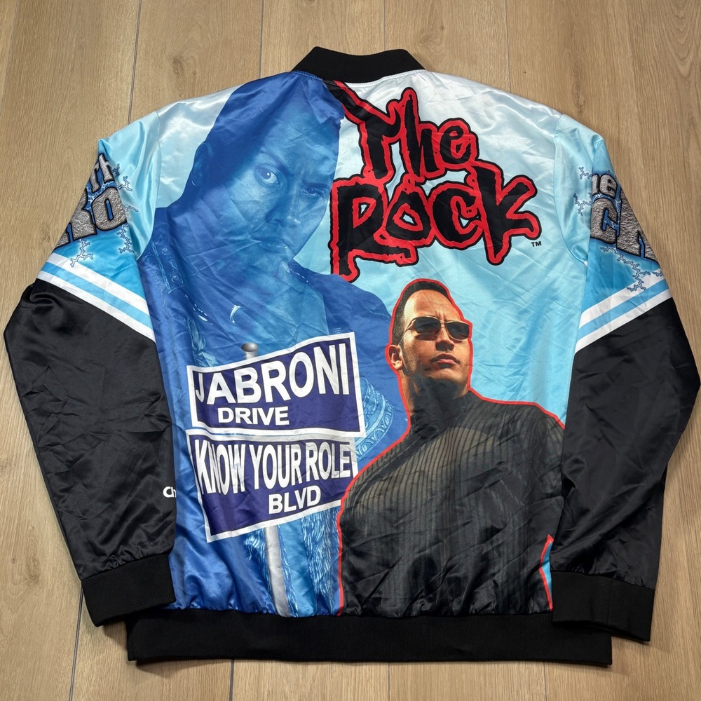WWE The Rock Chalk Line Satin Bomber Jacket Jabroni Blue Mens Size 3XL Wrestling
